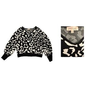 Philosophy Black and White V-Neck Sweater with Animal Print